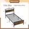 Metal Bed Frame Industrial Platform Bed with Wooden Headboard
